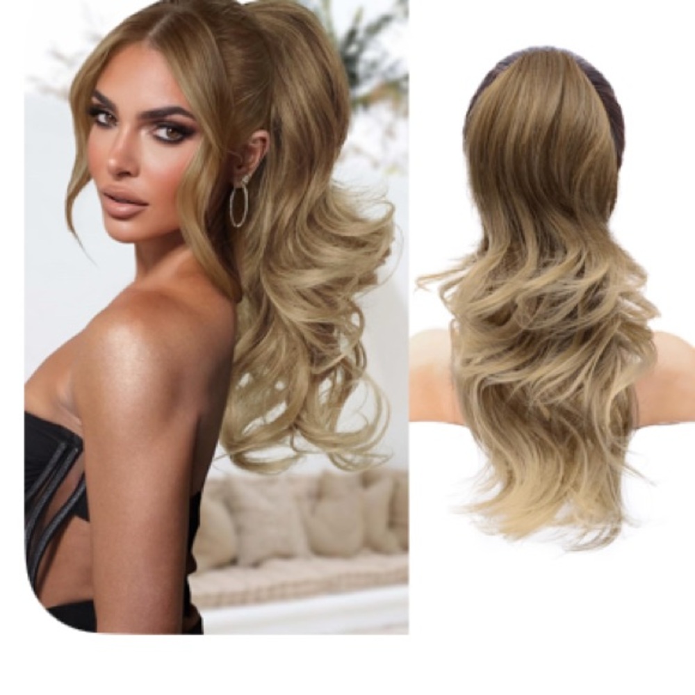 Elegant Blonde Wavy Hair Extension Clip 18’